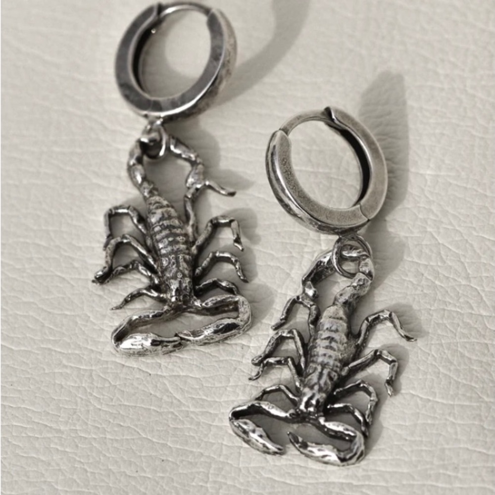 Reposeux Scorpion Drop Earrings, Recycled Silver